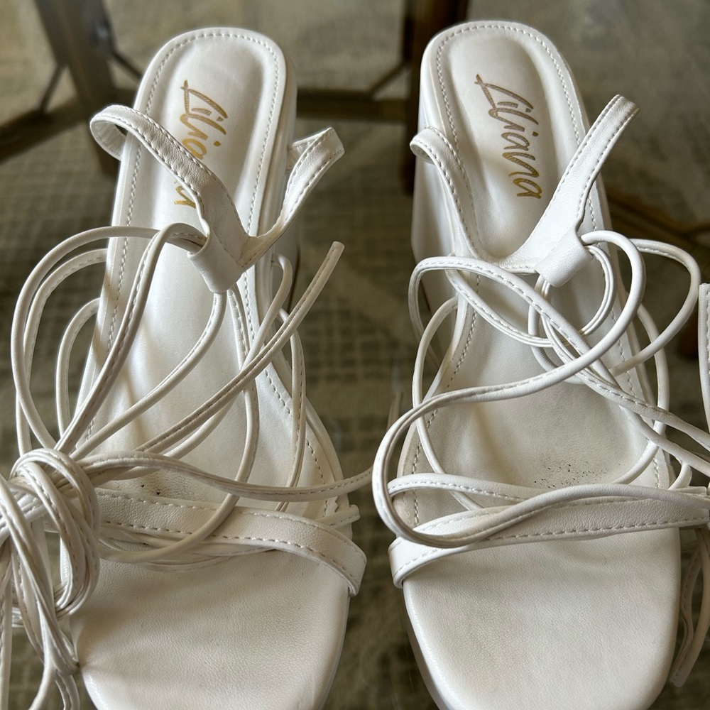 Liliana White Platform Shoes with wrap laces